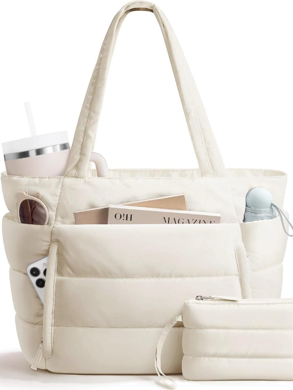 Puffer Tote Bag for Women, Lightweight Puffy Travel Gym Work Bag